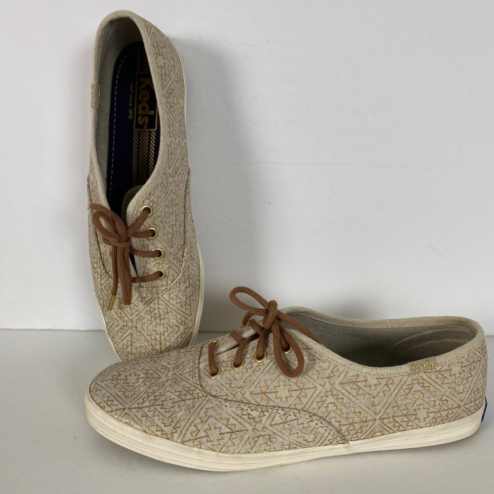 Keds Aztec Canvas Lace Up Sneakers Shoes Womens 5.5 Light Brown Worn Once twice